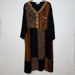 Silhouettes Vintage 90s Patchwork Midi Dress Artsy Boho Witchy Size 2X